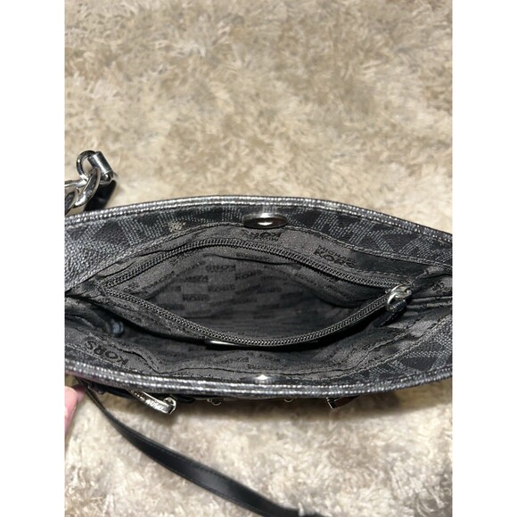 Michael Kors Black Leather Monogram Crossbody Purse With Silver Hardware - Picture 4 of 6